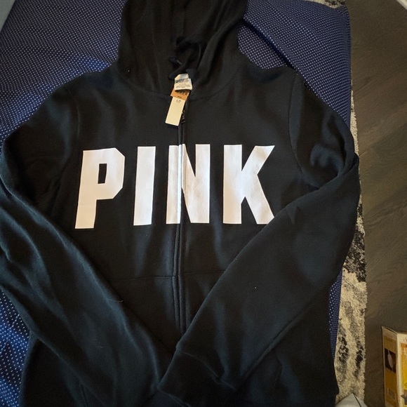 PINK Victoria's Secret Black Zip-Up with White Logo - Picture 2 of 3